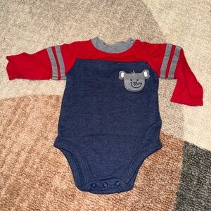 Garanimals Navy and Red Long-Sleeve Baby One-Piece with Elephant pocket 6-9m